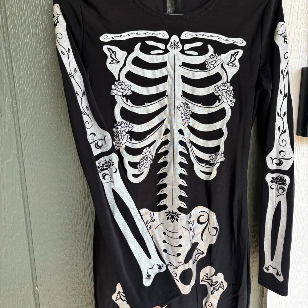 Spirit Halloween Womens Skeleton Jumpsuit Costume Small - Picture 5 of 7